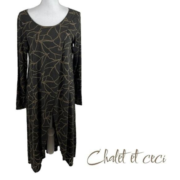 Chalet Brown Tan Faux Wrap Long Tunic Top Size S - Picture 2 of 11